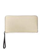 Texture Leather Zip Pochette Bag, Beige