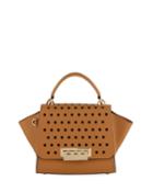 Eartha Floral-perforated Leather Crossbody Bag, Camel