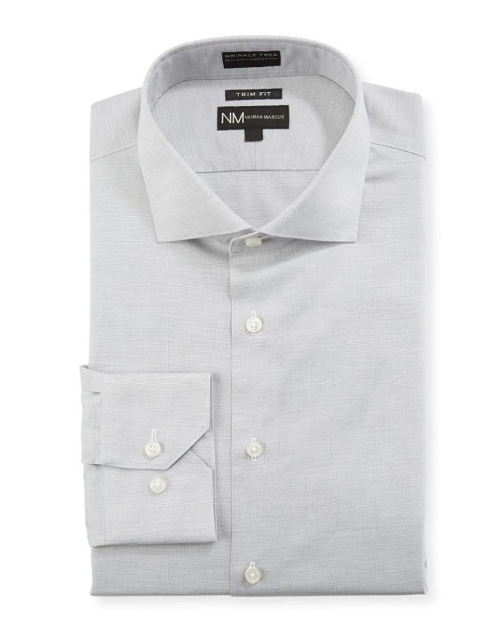 Men's Non-iron Trim-fit Solid Textured Dress