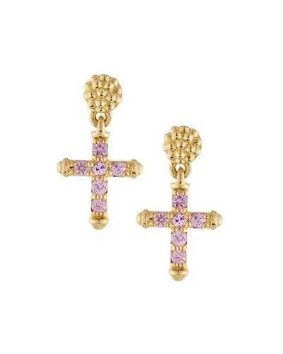18k Covet Pav&eacute; Pink Sapphire Cross Drop Earrings
