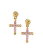 18k Covet Pav&eacute; Pink Sapphire Cross Drop Earrings