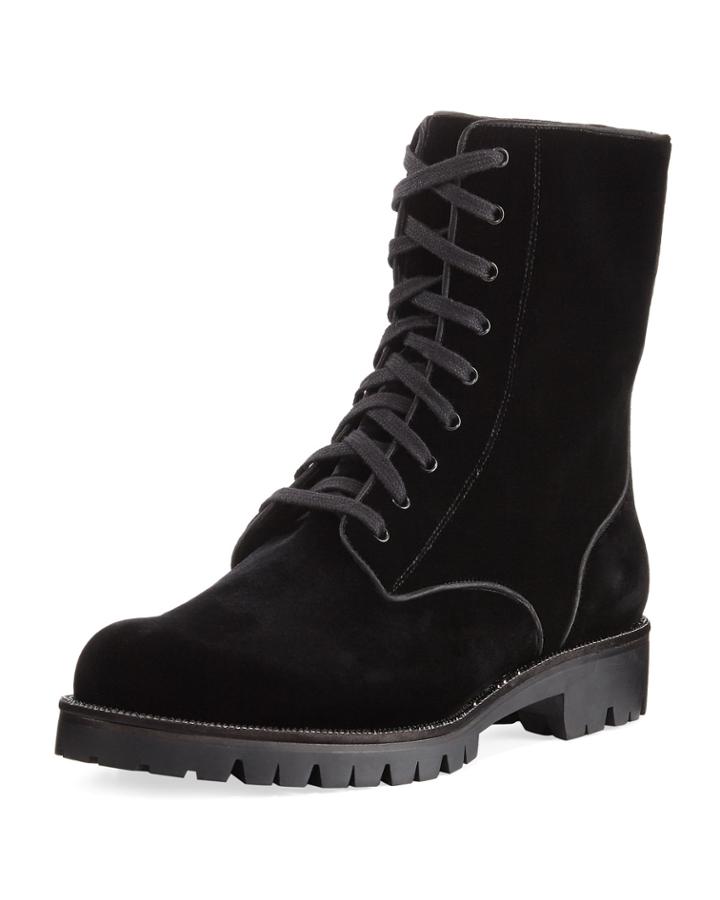 Velvet Embellished Combat Boot