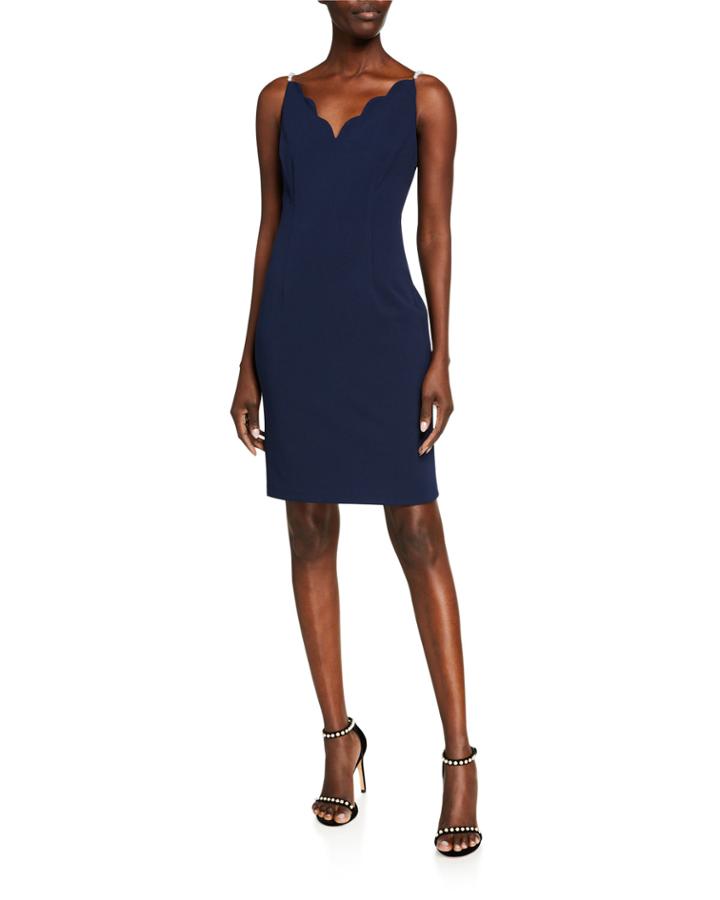 Sleeveless Crepe Sheath Dress W/ Pearl