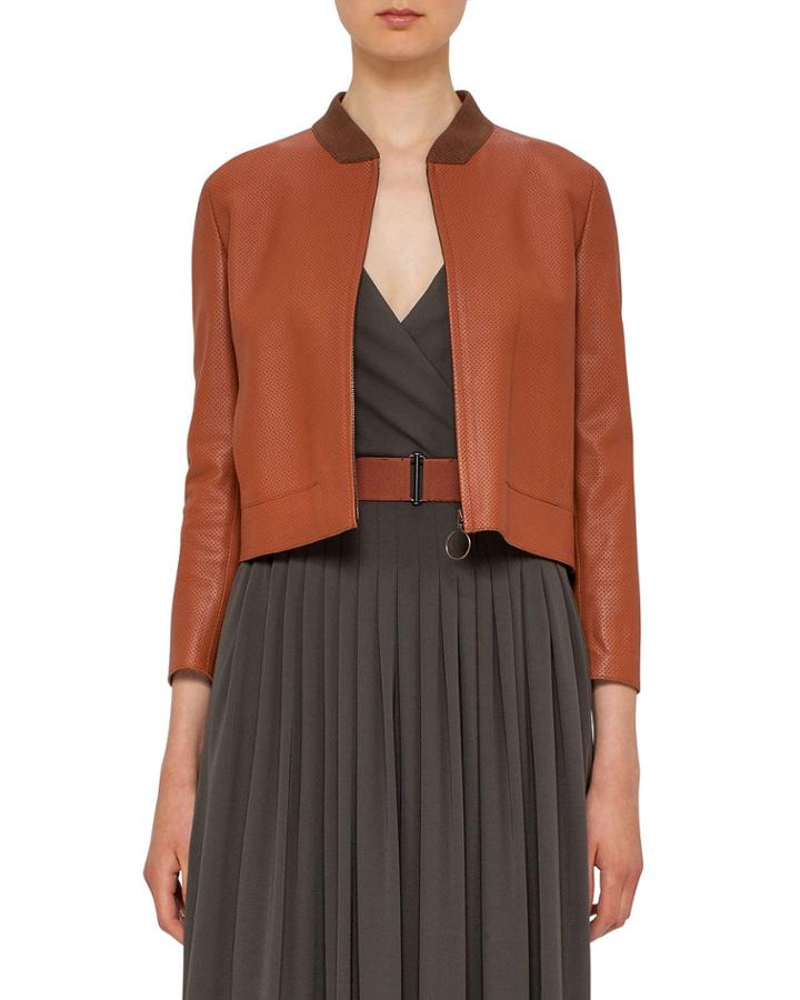 Perforated Leather Bomber Jacket, Wood