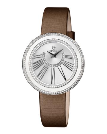 Fifth Avenue 38mm Diamond Watch W/ Satin Strap, Silver/dark Brown