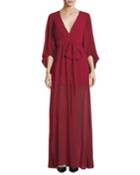 Plisse Full-sleeve Evening Gown