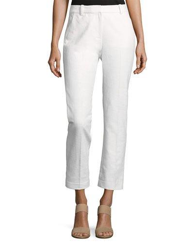 Slub Straight Cropped Ankle Pant, White