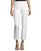 Slub Straight Cropped Ankle Pant, White