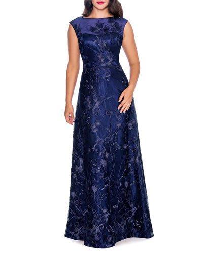 Cap-sleeve Embroidered Gown