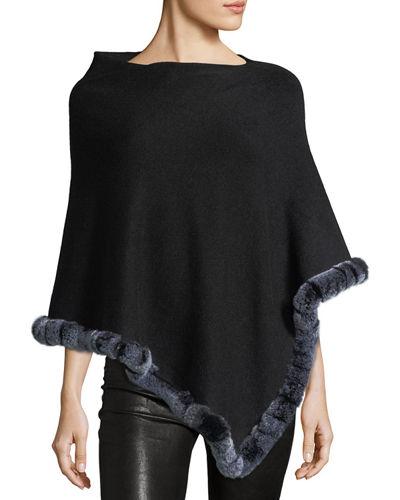 Rabbit Fur-trimmed Poncho