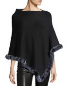 Rabbit Fur-trimmed Poncho