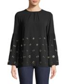 Bell-sleeve Grommet-trim Blouse