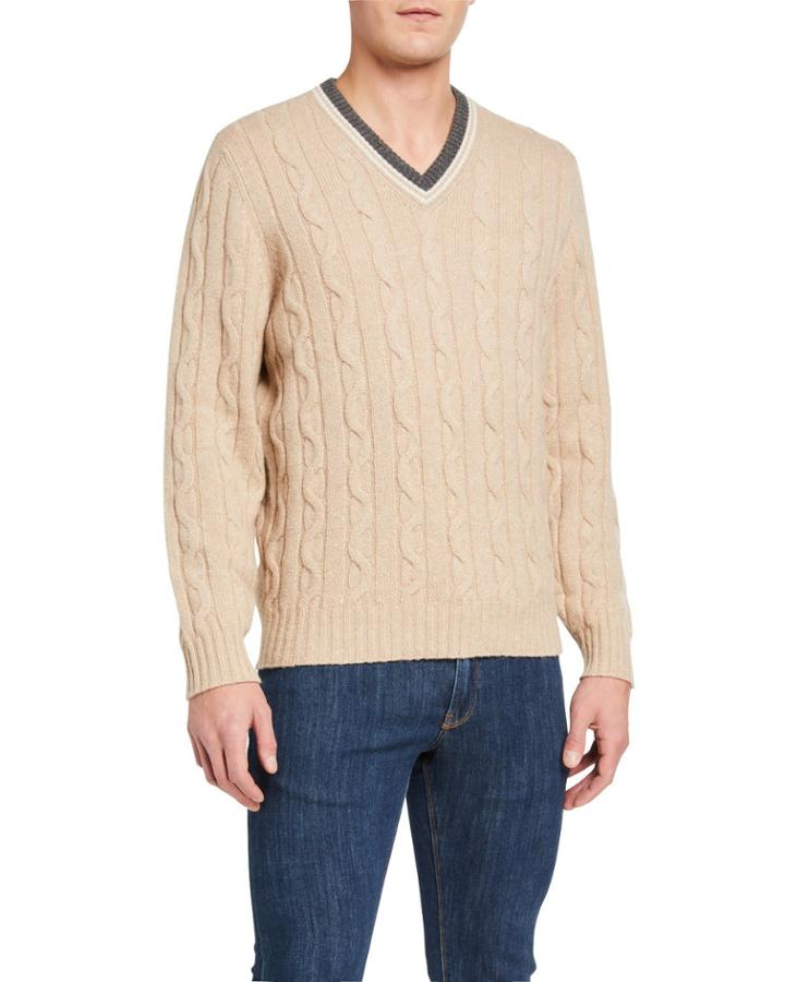 Men's Braided V-neck Wool-cashmere