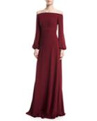 Off-the-shoulder Blouson-sleeve A-line Evening Gown