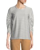 Ruched-sleeve Crewneck Top