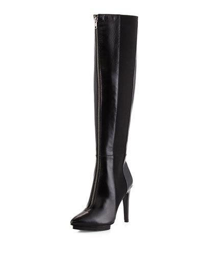 Faint Leather Zip-front Boot, Black