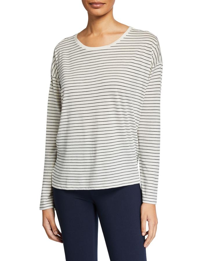 Pencil Stripe Long-sleeve Relaxed Top