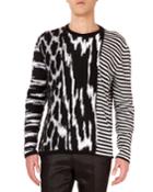 Men's Animal-intarsia Striped Crewneck Wool