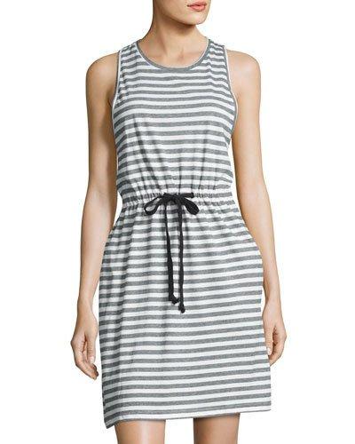 Collapse Striped Drawstring Dress, Gray/white