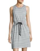 Collapse Striped Drawstring Dress, Gray/white