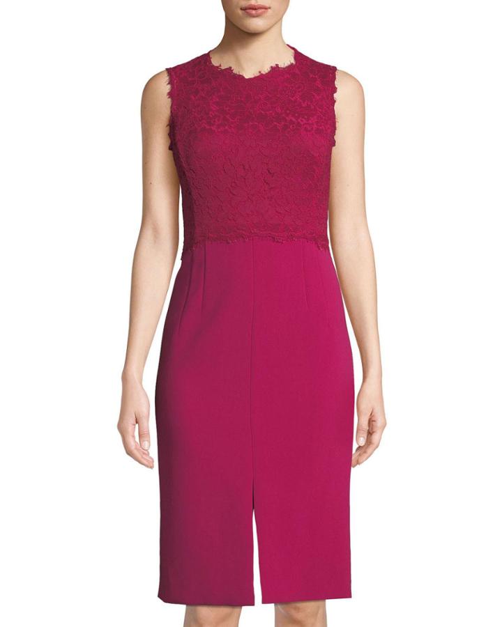Sleeveless Lace-bodice Sheath Dress W/ Tie Back