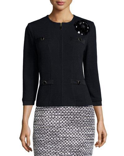 Santana Embellished Zip-front Jacket, Black