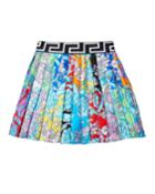 Girl's Pastel Barocco Print Pleated Skirt,