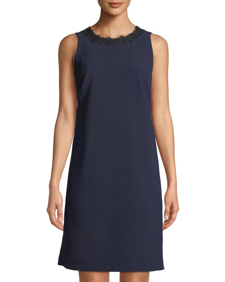 Lace-necklace Crepe Trapeze Dress