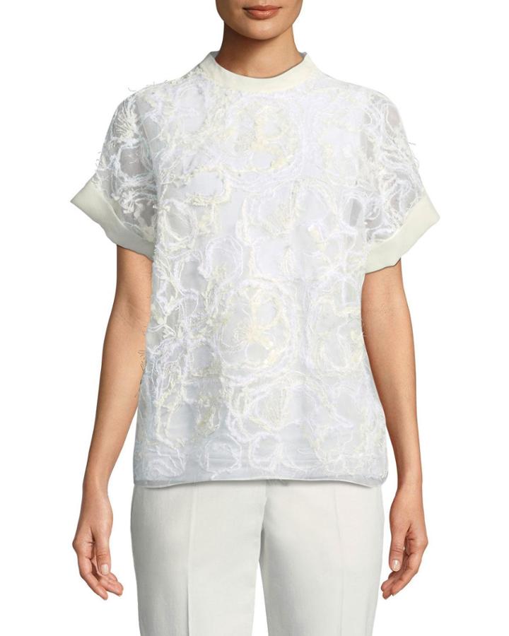 Crispy-silk Intarsia Embroidered Tee