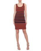 Sleeveless Striped Scoop-neck Dress, Navy/rust