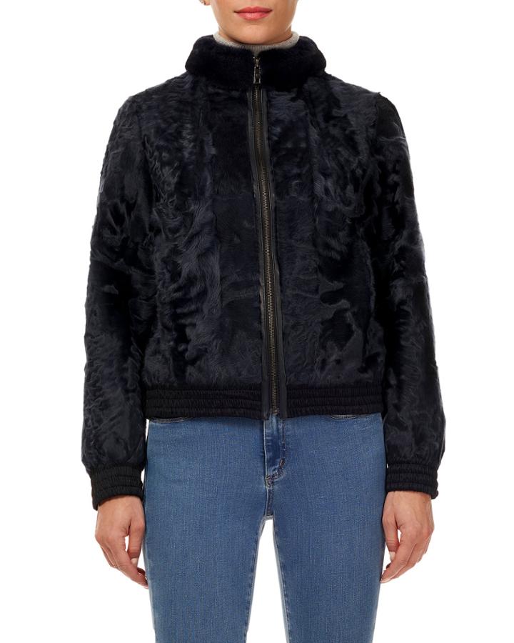 Lamb Fur Jacket With Mink Fur Collar
