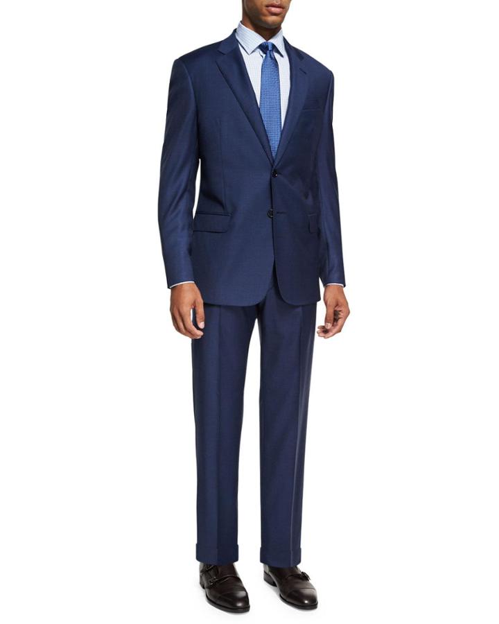 Graph Check Wool Two-piece Suit, Bright Blue