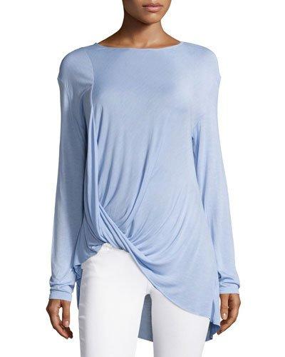 Long-sleeve Twisted-hem Top, Chambray