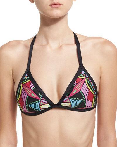 Mandala-print Piped-trim Swim Top,
