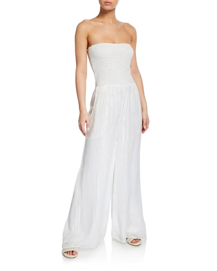Striped Smocked Strapless Jumpsuit