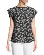 3/4-ruffled Sleeve Woven Floral Blouse