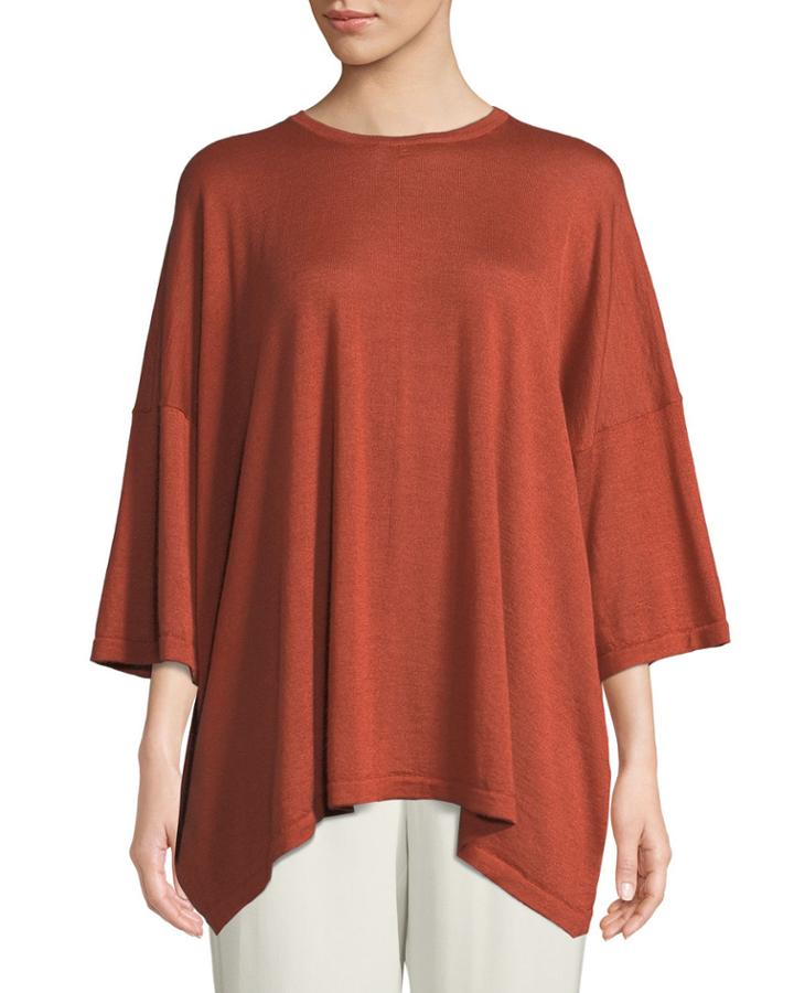 Crewneck Short-sleeve Wide Cashmere-silk T-shirt