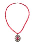 Glass-ruby Oval Pendant Necklace