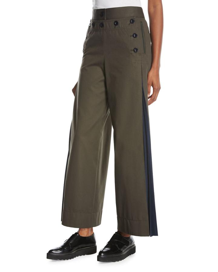 Wide-leg Side-pleat Pants, Khaki