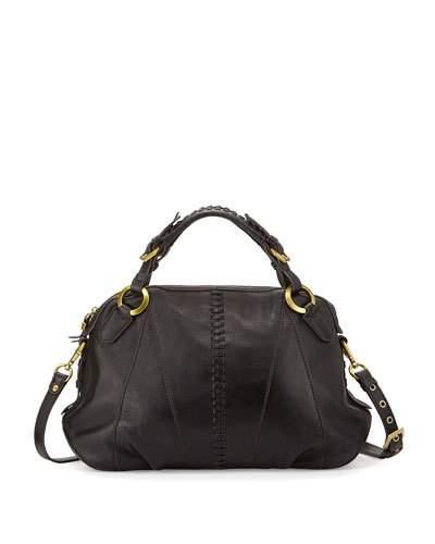 Daria Leather Satchel Bag, Black