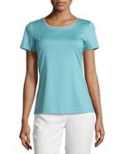 Short-sleeve Stretch-knit Top, Ocean/white