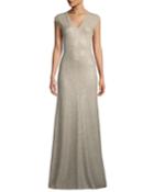 Brielle Sequin V-neck Cap-sleeve Knit Gown