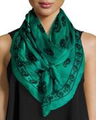 Skull-print Silk Scarf, Green/black