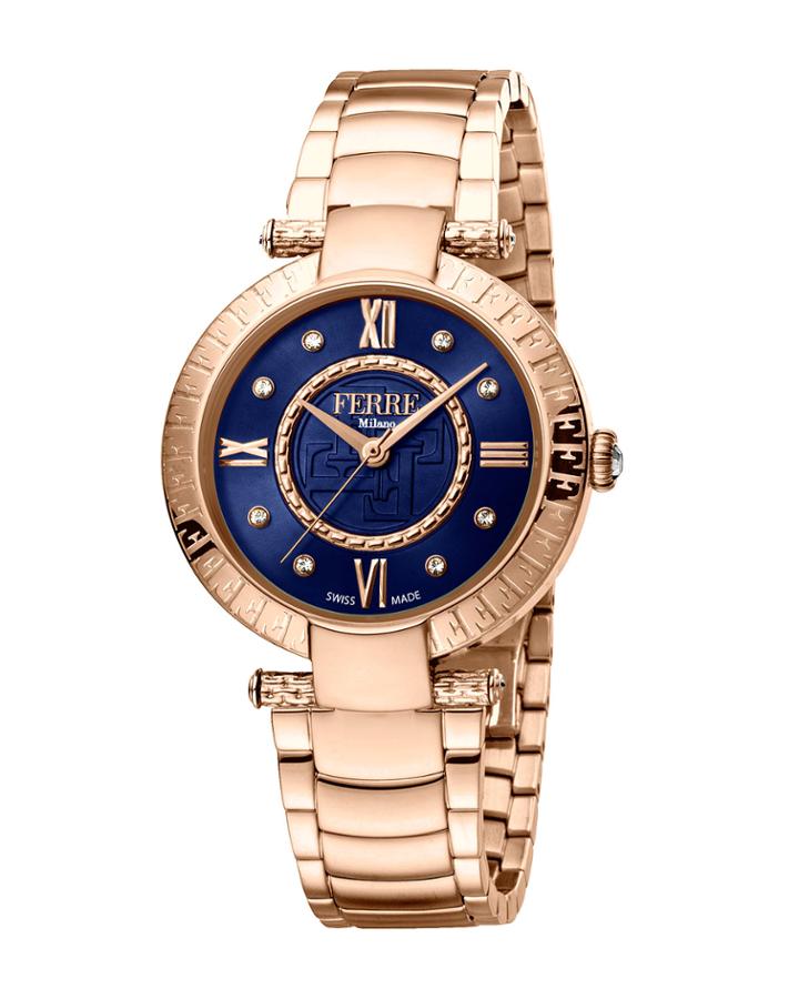 36mm Bracelet Watch W/ Logo Bezel, Rose/blue