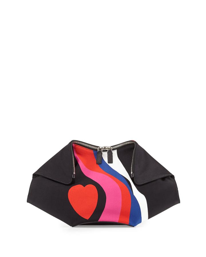 Alexander Mcqueen De-manta Heart-print Clutch Bag, Black Multi, Women's,
