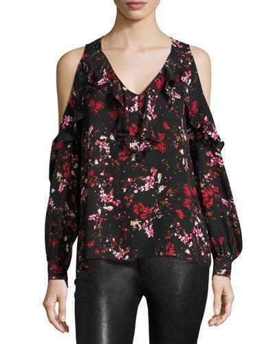 Roland Floral-print Cold-shoulder Blouse, Canna