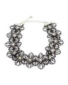 Black Floral Lace Choker Necklace W/ Crystal Embellishment