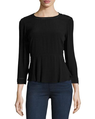 Lace-back 3/4-sleeve Crop Top, Black