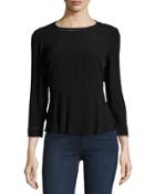 Lace-back 3/4-sleeve Crop Top, Black
