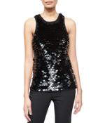 Sequined Crochet-trim Knit Tank